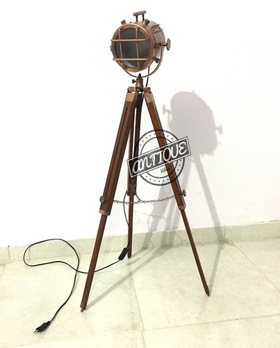 Retro copper floor lamp wood - copper,